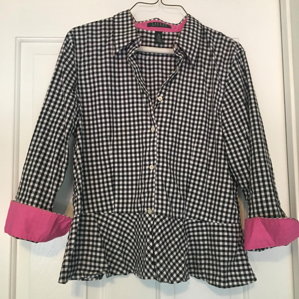 Plaid Button Down Collar Blouse Ralph Lauren Top - Picture 4 of 5